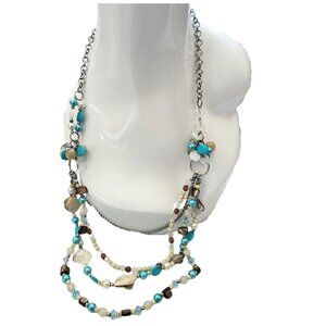 Mother Of Pearl Blue & White Beaded Oyster Shell Necklace 16"